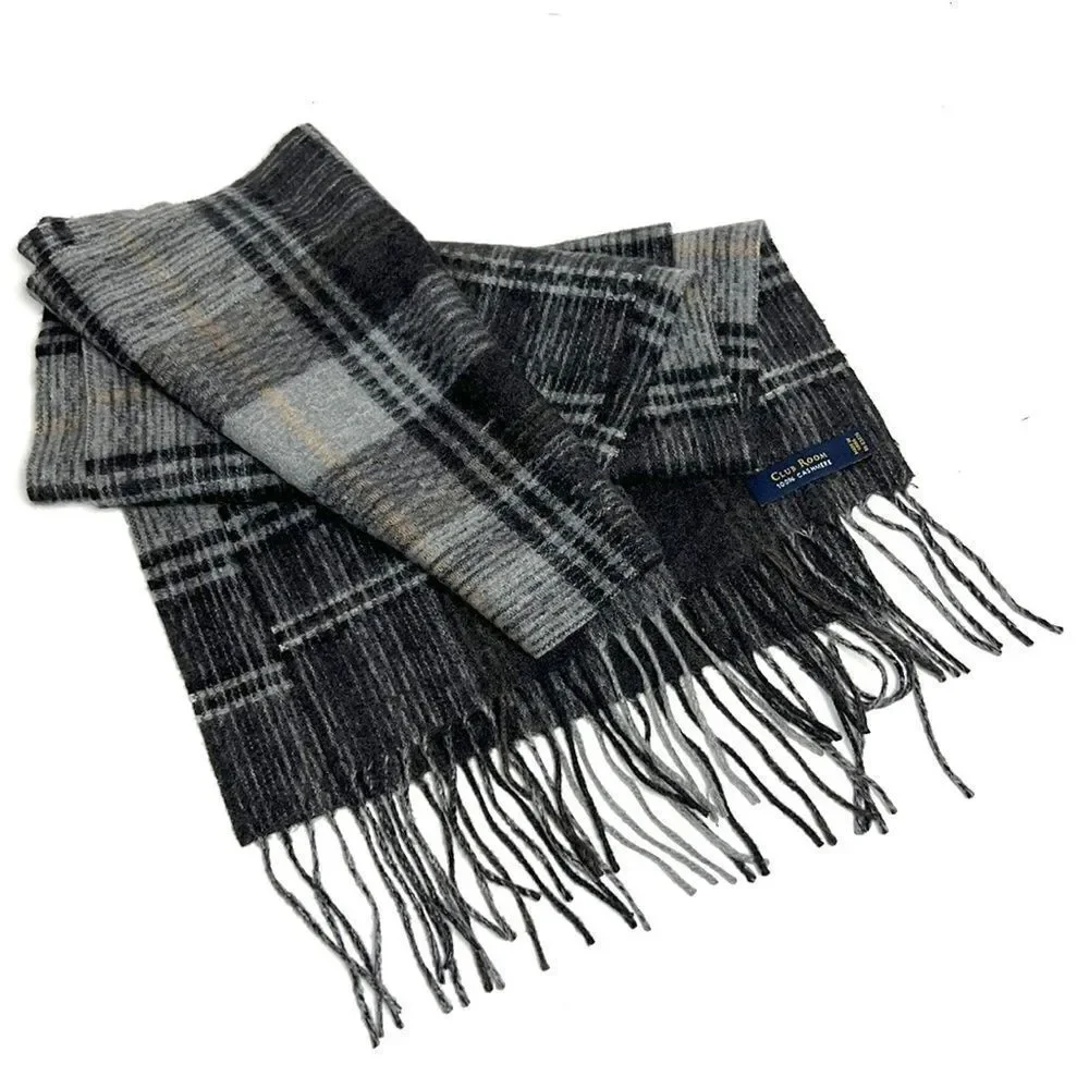 NWOT Club Room 100% Cashmere Plaid Gray Scarf 11,5x66